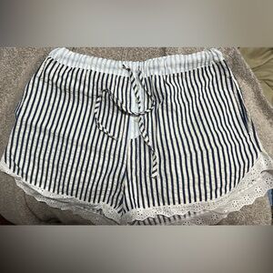 Striped Blue and White shorts with Lace Trim